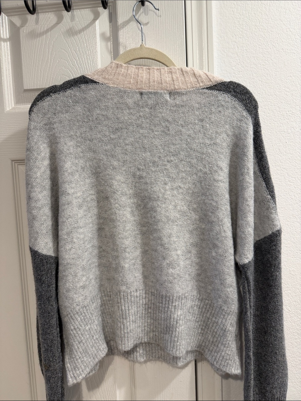 Central Park West Colorblock Crewneck Sweater - Light Gray, Charcoal & Cream - Picture 4 of 5